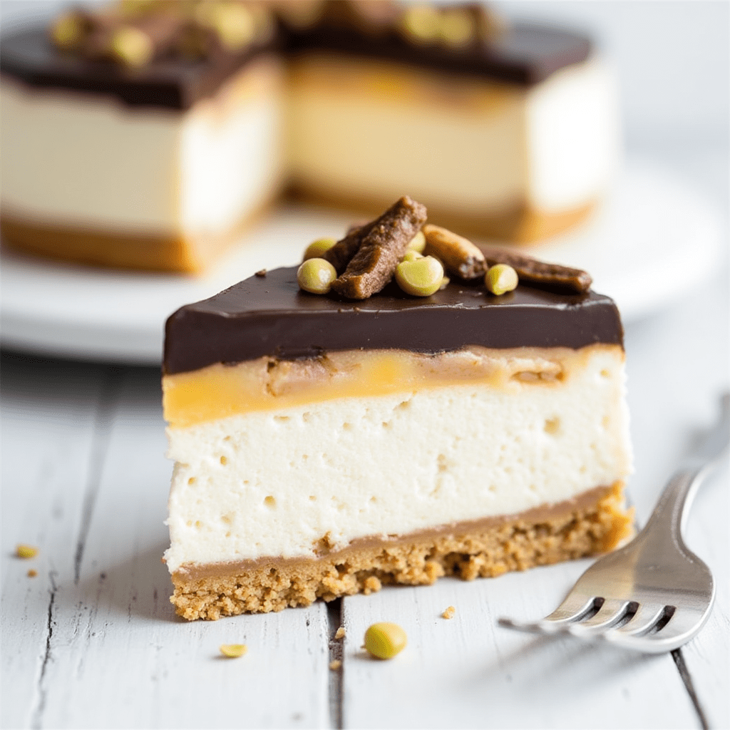 White Chocolate Snickers Cheesecake